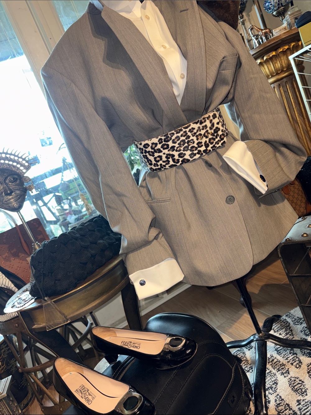 Pierre Cardin Blazer Combo with Shirt/ Hat, Salvatore Ferragamo Pump and Clutch